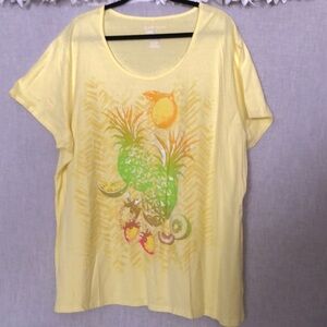 Just My Size Yellow Short-Sleeve Tee with Tropical Fruit Graphic